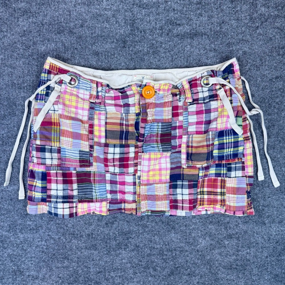 Y2K American Eagle Patchwork Plaid Mini Skirt Mul… - image 1